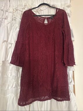 American Eagle Outfitters Burgundy Crochet Mini Dress